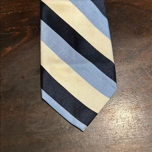 Paul Fredrick Tie with Navy, Light Blue, and Cream Stripes